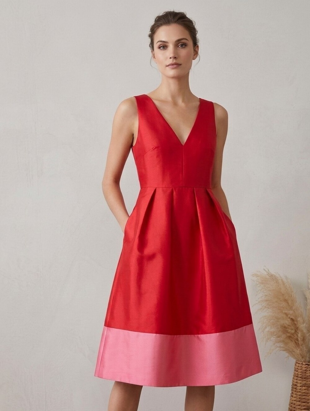 Anthropologie Maeve Elegant Parrisa Red Pink Cross Back Sleeveless Puffy Dress